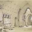 Drawing of interior view of Dunglass Collegiate Church.