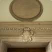 Interior. Music room corridor, detail of door pediment