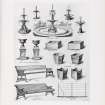 Catalogue of Horticultural Buildings by MacKenzie and Moncur
Drawings of Fountains, Vases (with or without Pedestal), Cisterns, Teak Tubs, Espaliers and Chairs