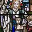 Detail of stained glass East window, 'Te Deum' by Douglas Strachan 1910, in the Parish Church Of The Holy Trinity, St Andrews.