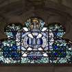 Interior. Clearstorey View of stained glass window Regimental Badges by Alexander Strachan