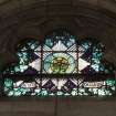 Interior. Clearstorey View of stained glass window Regimental Badges by Alexander Strachan