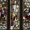 Interior. Hunter Aisle Detail of stained glass window Scenes from the Life of Christ by Louis Davis 1911