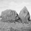 Photograph of recumbent stone circle at Wantonwells, taken from SSW.
Titled: "Wanton Wells, Insch. Recumbent Stone and Flanker".