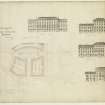 Site plan showing layout of streets, blocks and feus. Elevations of Grosvenor Crescent, Riccarton Place, Grosvenor Street and Clifton Street.
Title: 'THE PROPERTY  OF  WEST COATES  EDINBURGH'.
Signed: 'Robt Matheson Archt'.