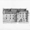 Digital copy of front elevation of Traquair House.
