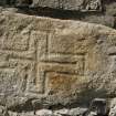 Village Bay, House 16. Detail of incised cross (daylight).