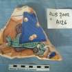 One example of the 290 digital images of pottery sherds held in the archive: Montelupo Maiolica. Cavaliere dish fragment, body decoration. Pottery sherd A126 after conservation Possibly belongs with fragments A009 and A003. Figure 6.13 in publication (Bibno 53651).