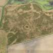 Oblique aerial view of the cropmarks of the enclosure, barrows, field boundary and pits at West Myroch, taken from the S.