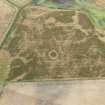 Oblique aerial view of the cropmarks of the enclosure, barrows, field boundary and pits at West Myroch, taken from the S.