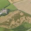 Oblique aerial view of the cropmarks of the pit defined avenue and cursus and the barrow at Kirkmabreck, taken from the ESE.