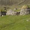 Hirta, Village Bay. View from S of blackhouse R and cleits 78-9.