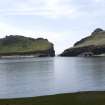 St Kilda, Dun and Hirta. View from N across Village Bay including the NW end of Dun and Ruaival on Hirta.