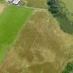 Oblique aerial view centred on the cropmarks of the barrow and field boundary, taken from the NW.