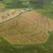 Oblique aerial view of the cropmarks of the trackway, possible enclosure and pits, taken from the NNE.