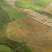 Oblique aerial view of the cropmarks of the trackway, possible enclosure and pits, taken from the WNW.