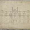 Elevation inscribed  'For the Glasgow Royal Lunatic Asylum  North elevation of centre compartment of first class house Glasgow 41 George Square  December 1841  58/1528.'
