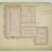 Annotated plan of basement floor.
Titled: 'Faculty of Procurators  Plan of Basement Floor - shewing the Premises tinted Red to be occupied by Messrs Buchanan & Lochart.  For Messrs Buchanan & Lochart.  Glasgow  33 Bath Street - Sept. - 1856 -'.