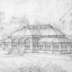 Sheet 2   Closer view showing St Cuthbert's, James Weir building
Princes Street Gardens, set of 6 sketches of proposed Winter Garden
