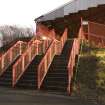 Exterior view of west stairs leading to the North Bank enclosure at St Mirren Park football stadium.