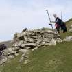 St Kilda, Hirta. Alex Hale and Ian Parker (both RCAHMS) recording a cleit on the slopes above the SE cliffs of Oiseval.