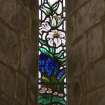 Interior. S Wall stained glass window by  Douglas Strachan. Detail