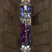 Interior. Chancel. E Gable stained glass window by Gordon Webster. Detail