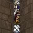 Interior. Chancel. E Gable stained glass window by Gordon Webster. Detail