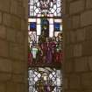 Interior. Chancel. S Wall stained glass window  by  Douglas Strachan. Detail