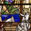 Interior. S Wall. Stained glass window by Douglas Strachan. Detail