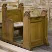 Interior. Chancel. Minister's chair and desk. Detail