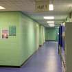 Interior. View of corridor leading to Hall 1.