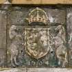 Detail of the Royal Coat of Arms dated 1564 on archway adjacent to the lighthouse from WNW.