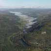 General oblique aerial view looking along a mist-shrouded River Tay, taken from the S.