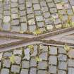 Detail of tram track crossover in setts at W end of depot.