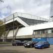 View of Meadowbank Stadium from the southeast, showing grandstand and concourse to the left and administration to the right.