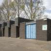 Detailed view of the north turnstile buildings at Meadowbank Stadium.