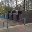 View of the northwest turnstile buildings at Meadowbank Stadium.