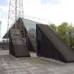 Detailed view of decorative ventilation shafts near southwest entrance to Meadowbank Stadium.