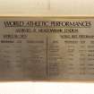 Plaque commemorating "World Athletic Performances" achieved at Meadowbank Stadium.