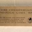 Plaque commemorating the Third Commonwealth Paraplegic Games 1970.