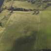 Oblique aerial view centred on the remains of rig and furrow cultivation with the remains of Chapel roaund adjacent, taken from the NNW.