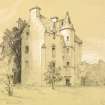 Drawing of Hallyards Castle from SE.
