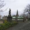 View of cathedral and city including monument in memory of LC Hope Pattison.