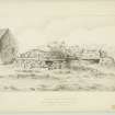 Pencil drawing of remains of Corstorphine Castle, insc; 'Ruin of the Castle, of the Lords Foresters near the village of Corstorphine from Nature by A Archer 18th October 1834'