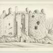 Drawing of gatehouse, Dirleton Castle, by Alexander Archer, 1835.