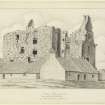 Drawing showing castle in ruins from W.