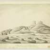 Distant view sketched from East. Inscr: 'Macduffs Castle, on the Fife coast, from the North East'.