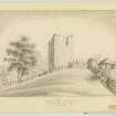Pencil drawing - View of Pitcruvie Castle from South