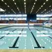 Interior view of the Royal Commonwealth Pool, Edinburgh. View looking SW along the length of the 50m competition pool.